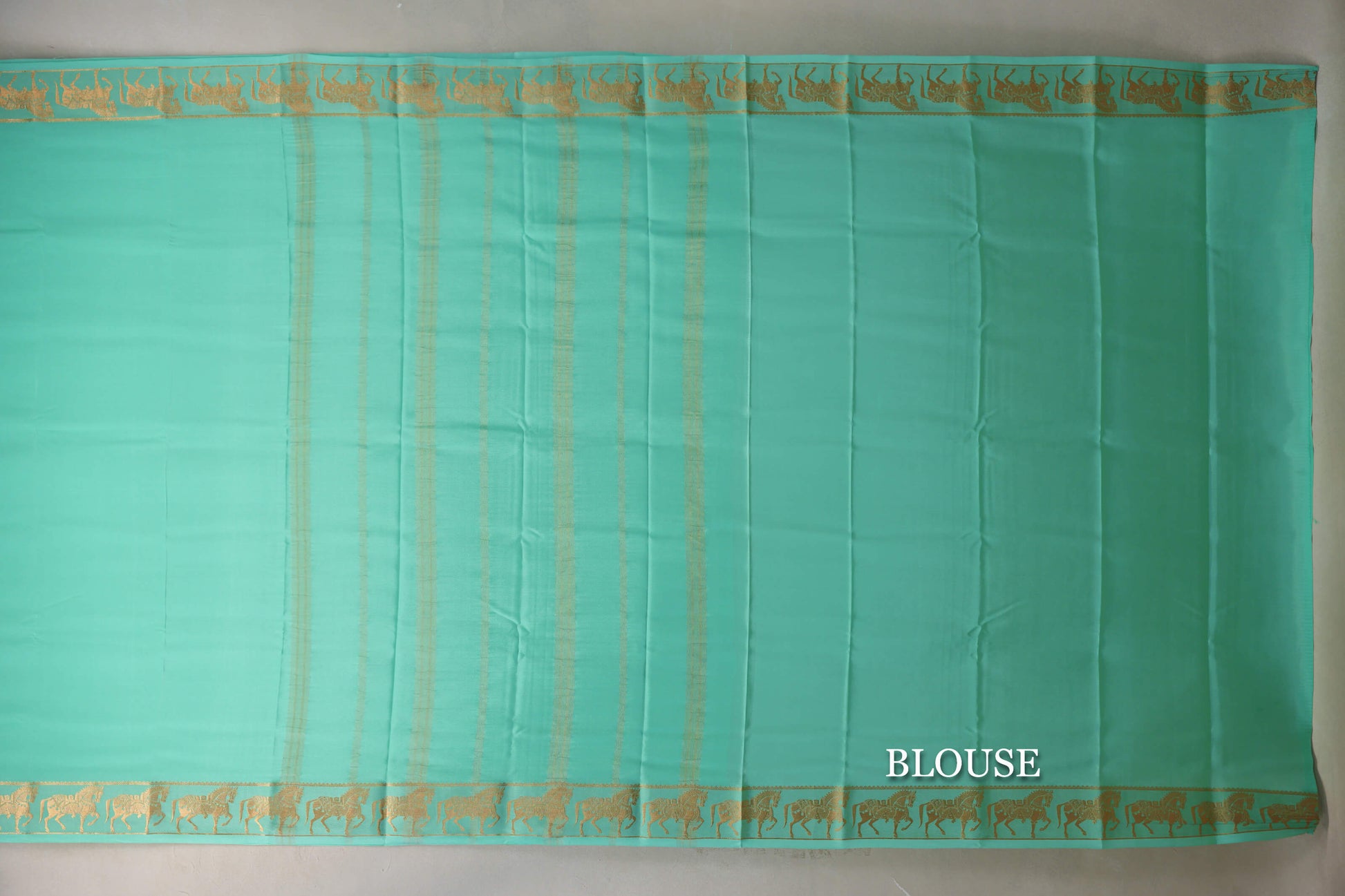 Pastel Mint Green with Self Borders Mysore Silk Saree blouse