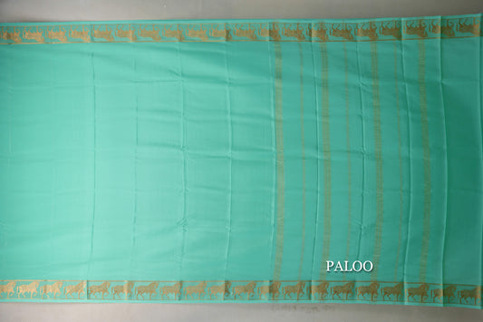 Pastel Mint Green with Self Borders Mysore Silk Saree paloo