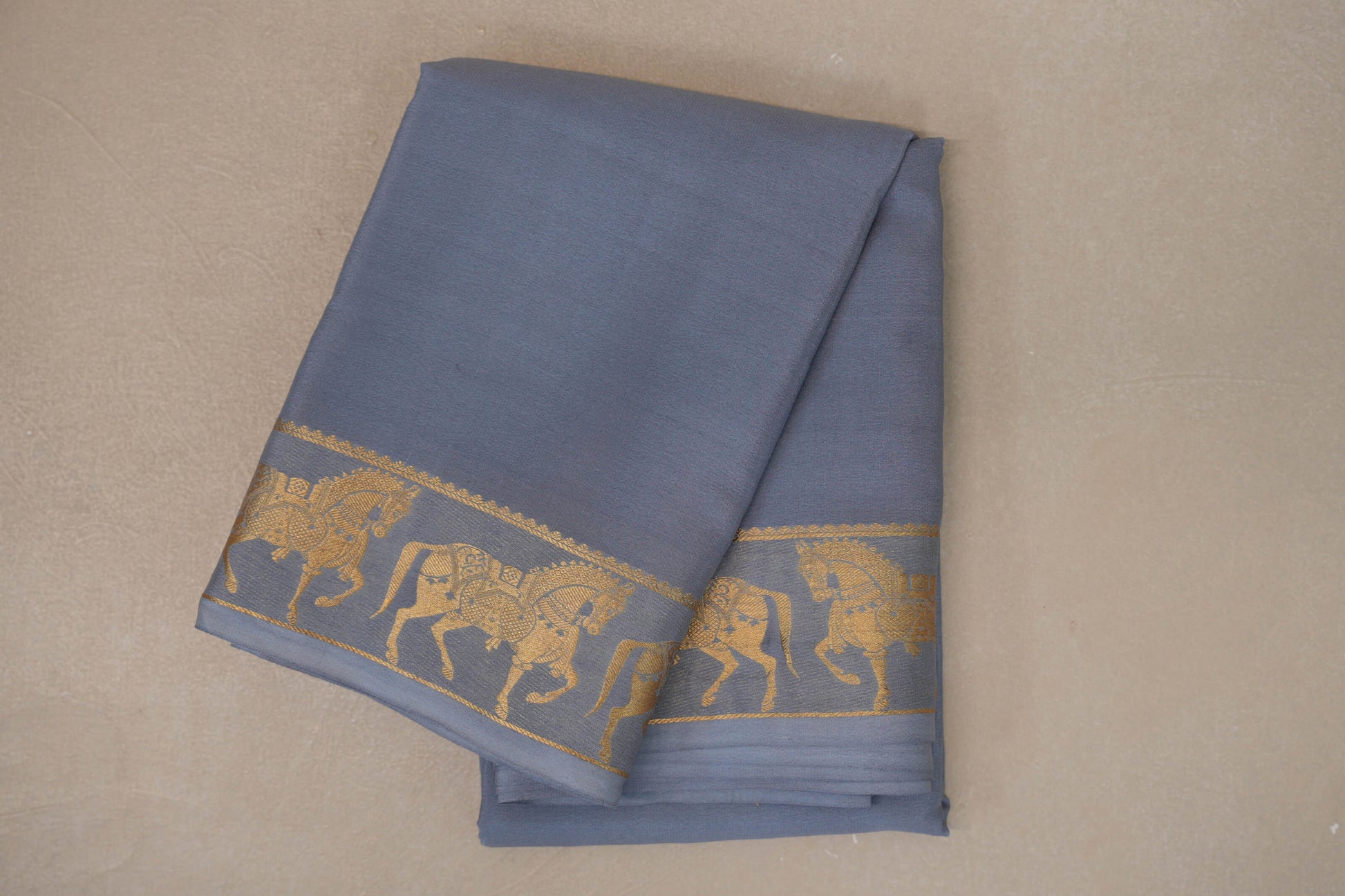 Bluish Grey with Self Borders Mysore Silk Saree