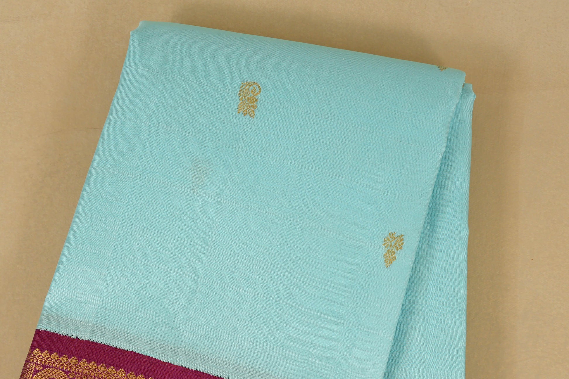 Sky Blue Vintage Kanjivaram Silk Saree  Body Zoom