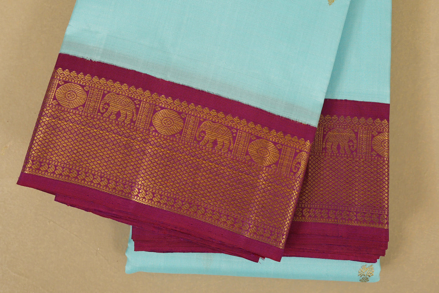 Sky Blue Vintage Kanjivaram Silk Saree  border zoom