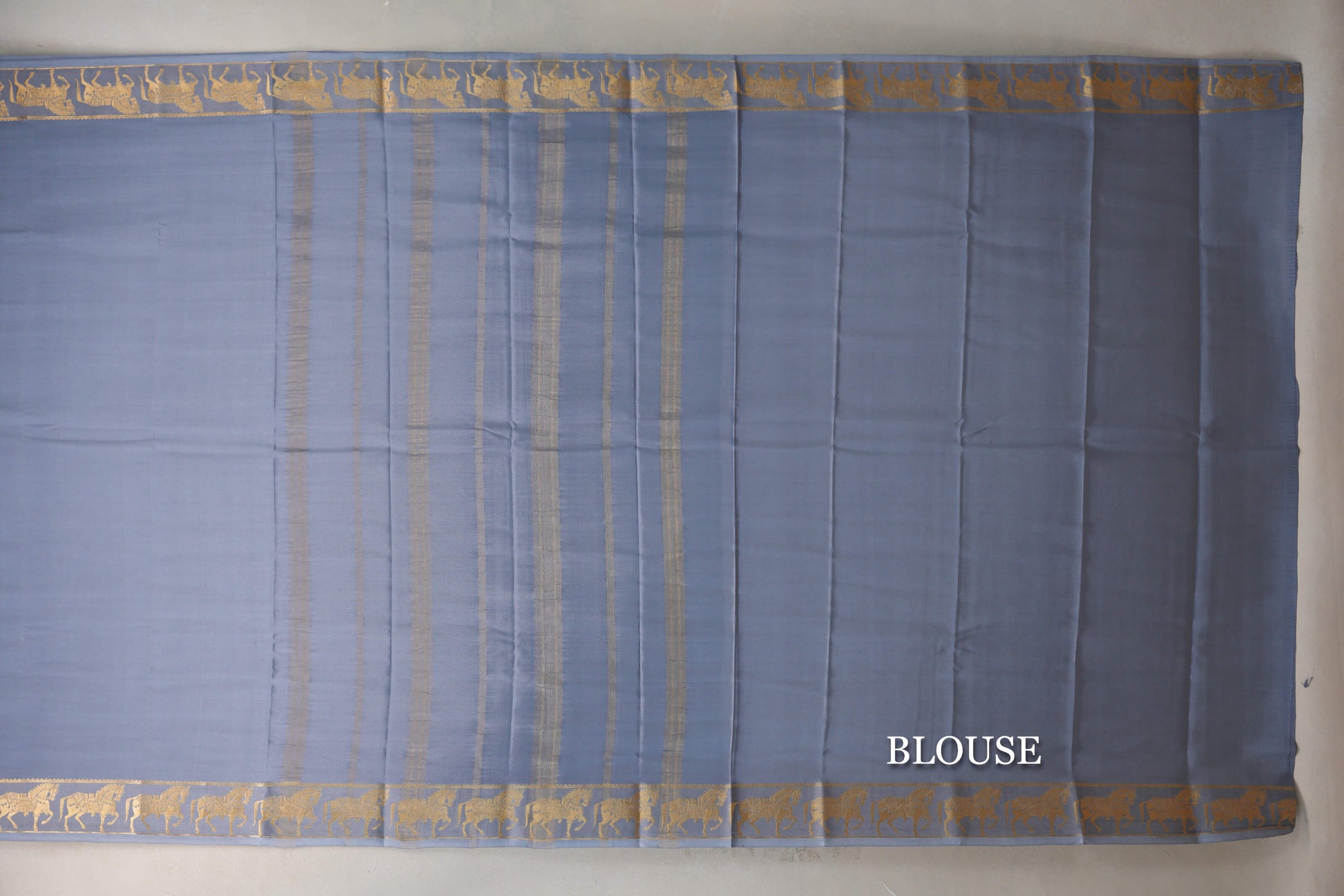 Bluish Grey with Self Borders Mysore Silk Saree blouse