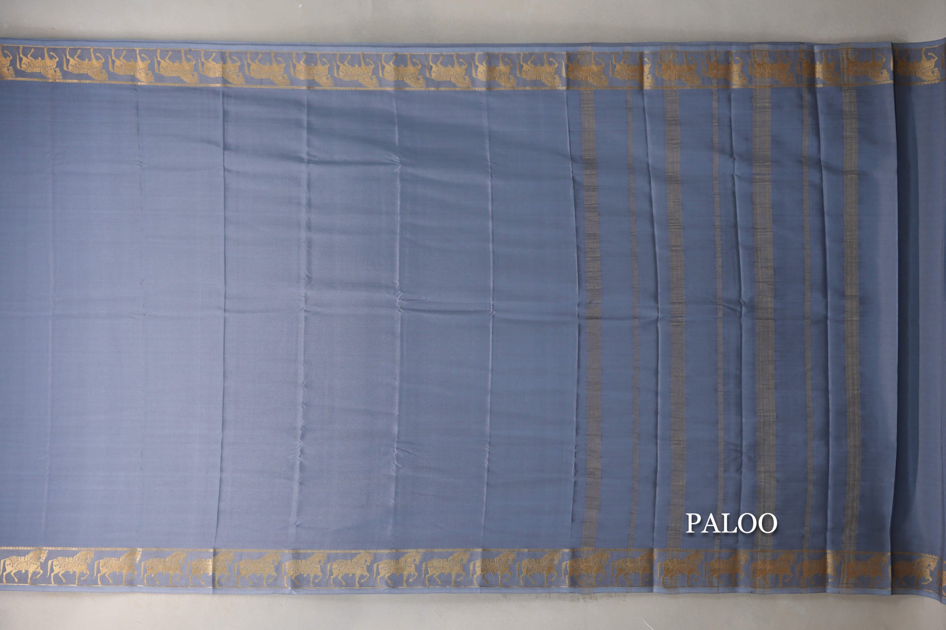 Bluish Grey with Self Borders Mysore Silk Saree paloo