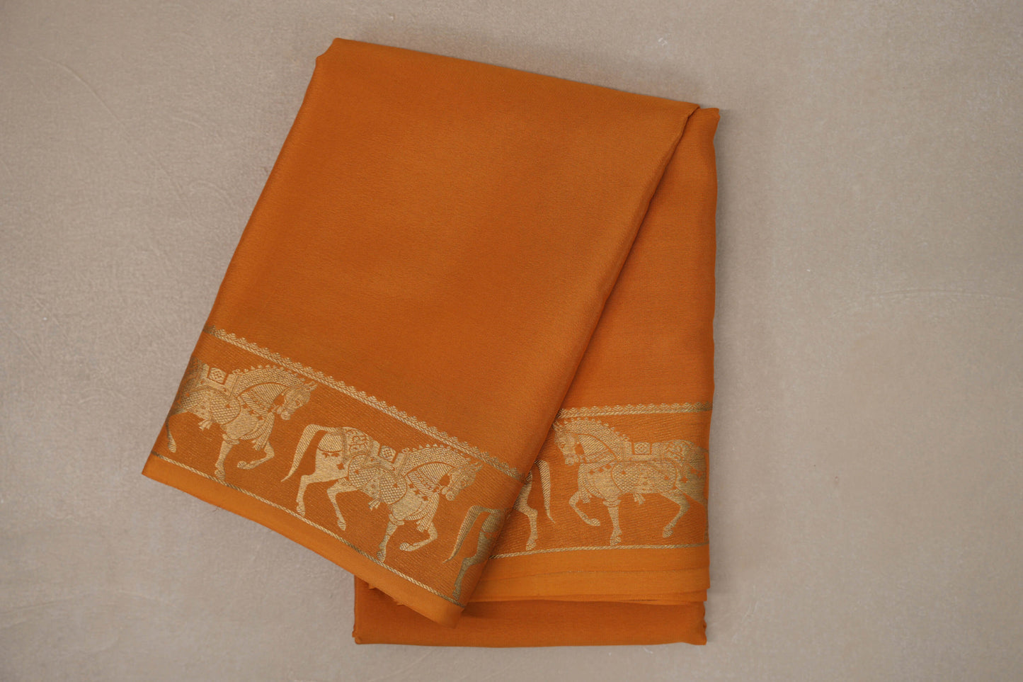 Mango Orange with Self Borders Mysore Silk Saree