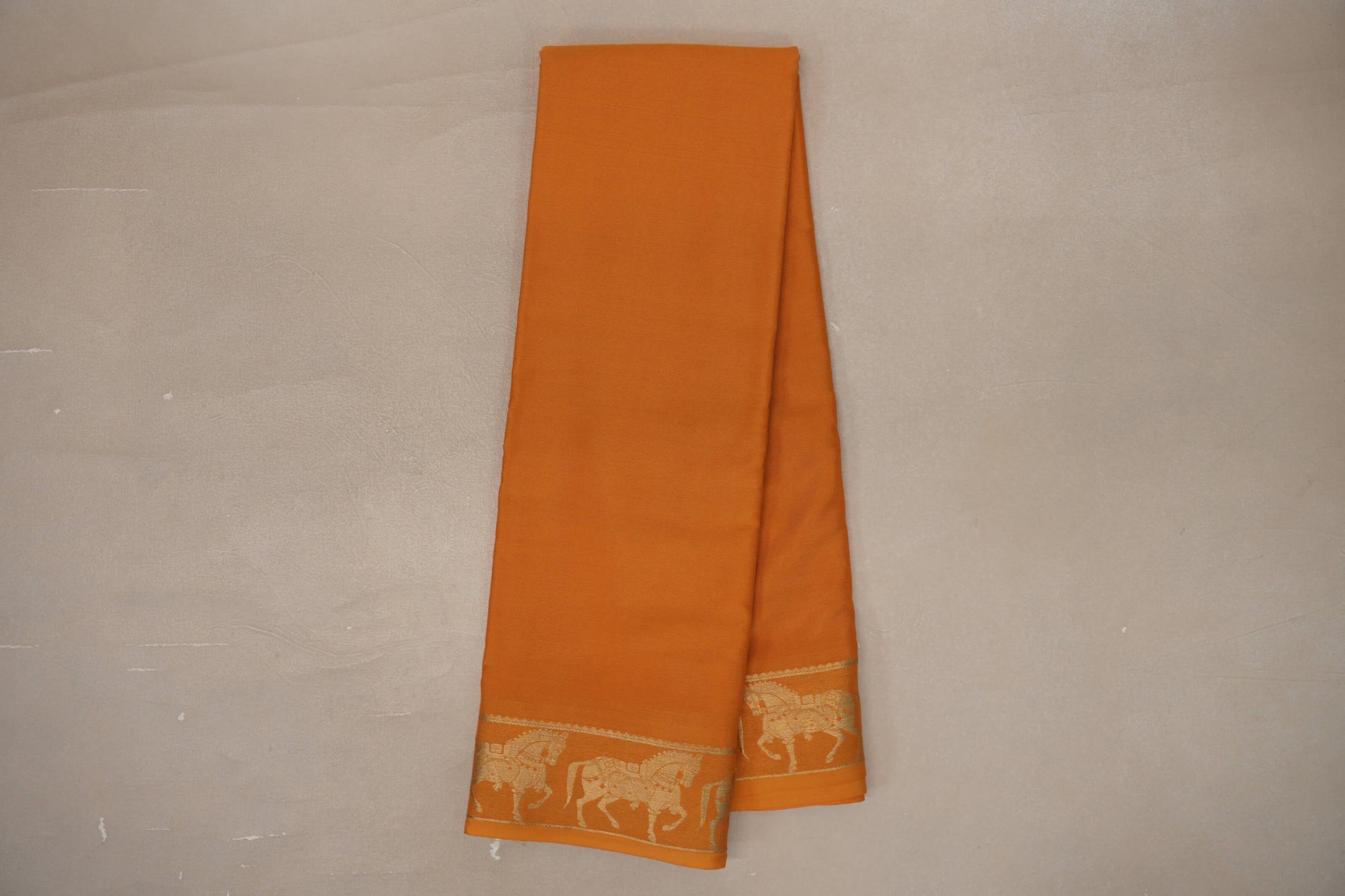 Online Mango Orange with Self Borders Mysore Silk Saree