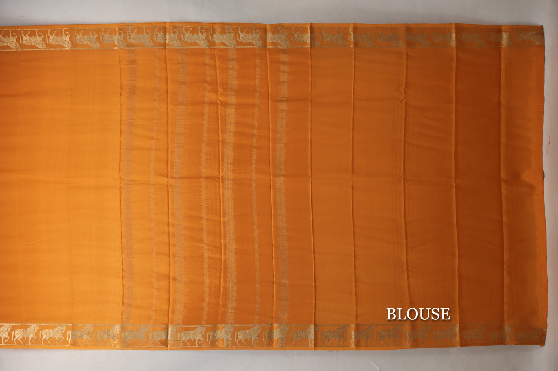 Mango Orange with Self Borders Mysore Silk Saree blouse