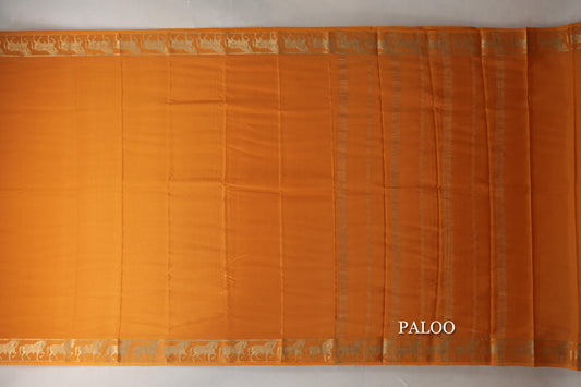 Mango Orange with Self Borders Mysore Silk Saree paloo