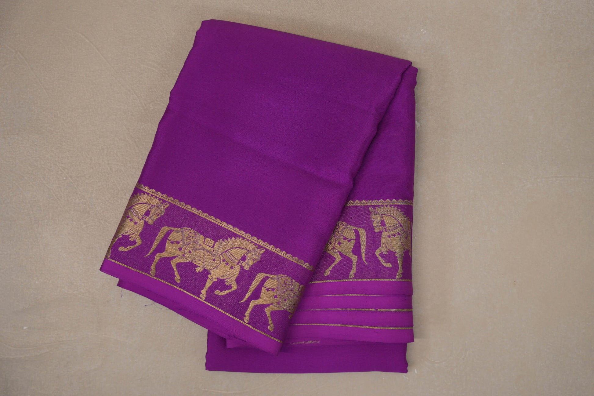 Magenta Purple with Self Borders Mysore Silk Saree