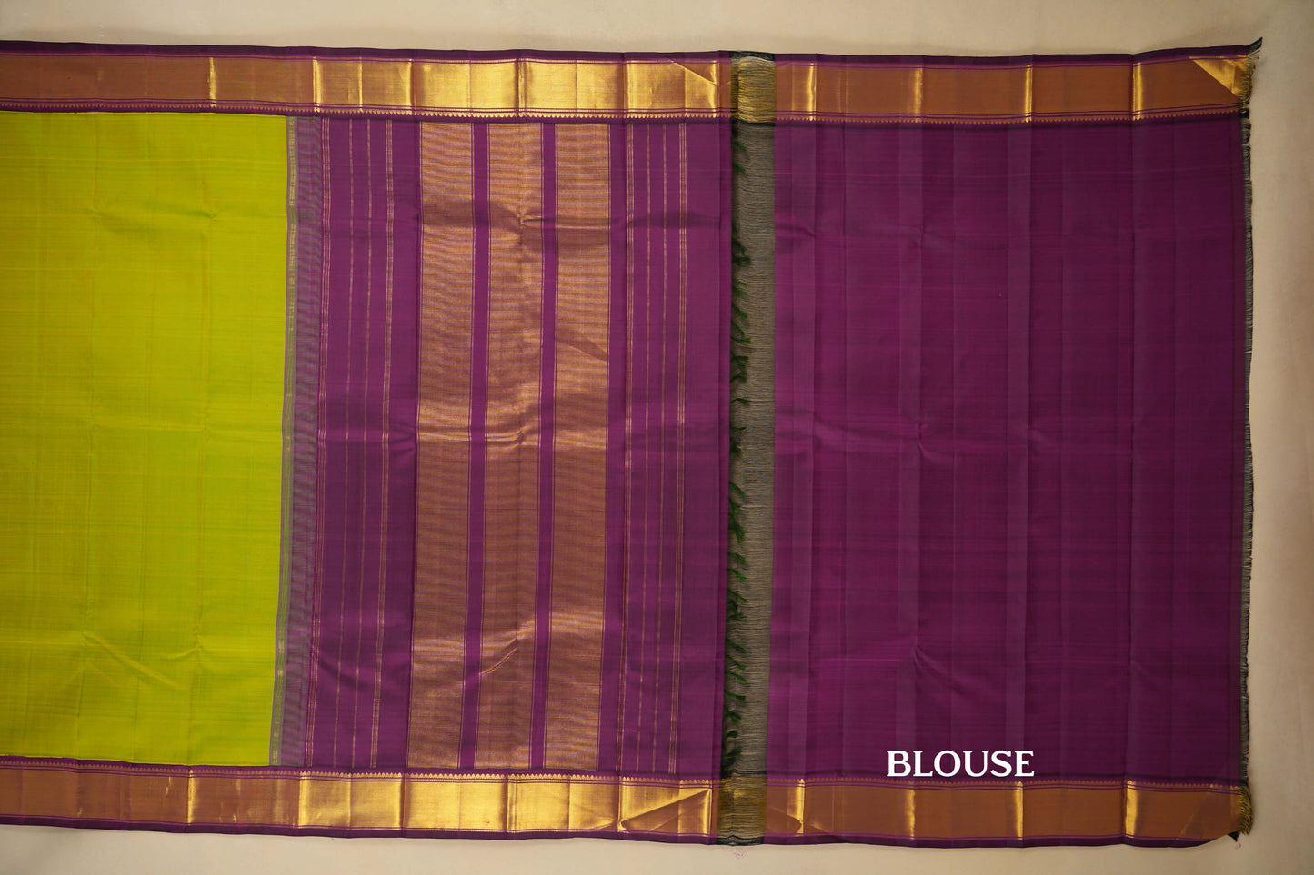 Fluorescent Green Vintage Kanjivaram Silk Saree Blouse