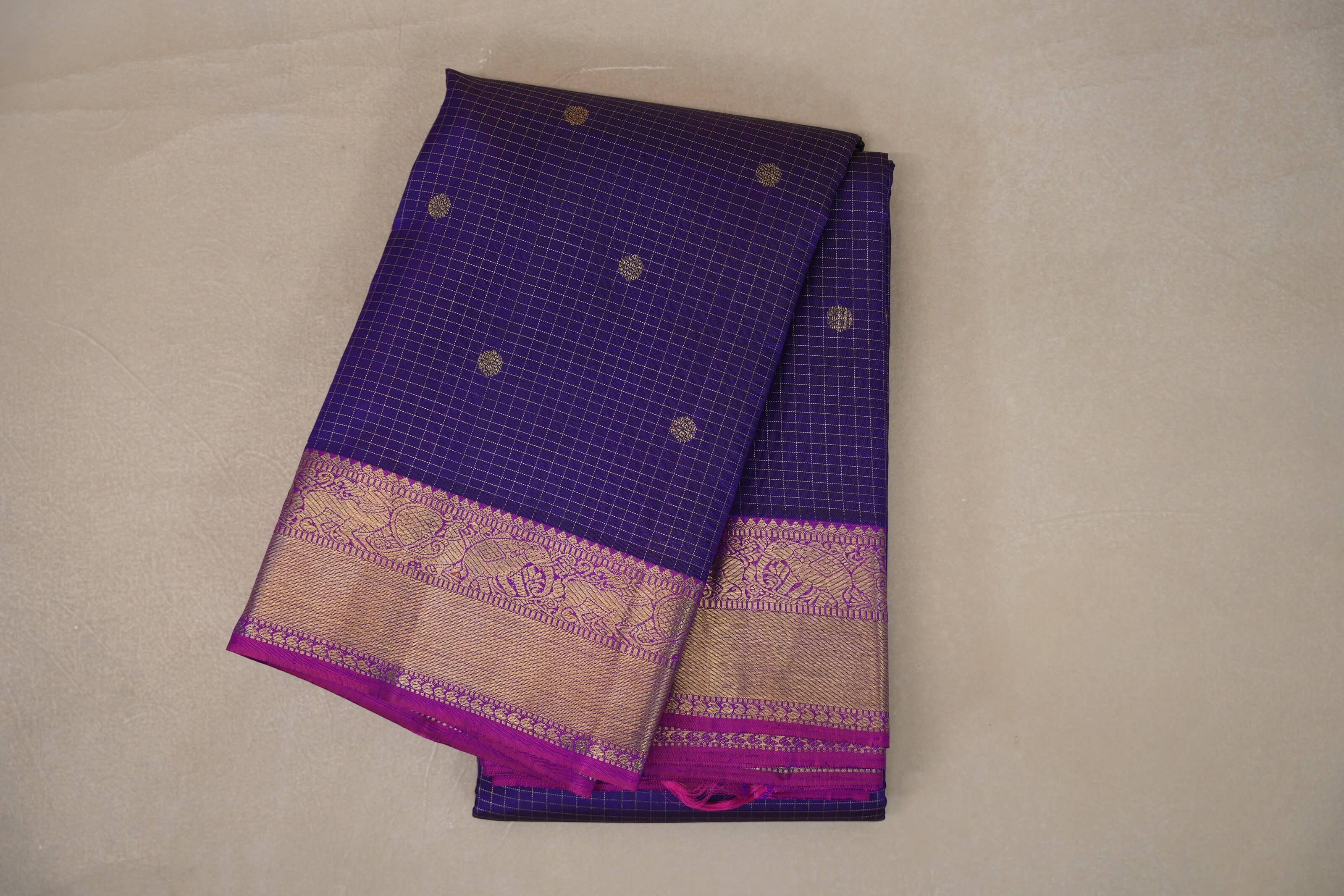 Indigo violet Vintage Heirloom Kanjivaram Silk Saree SS9473