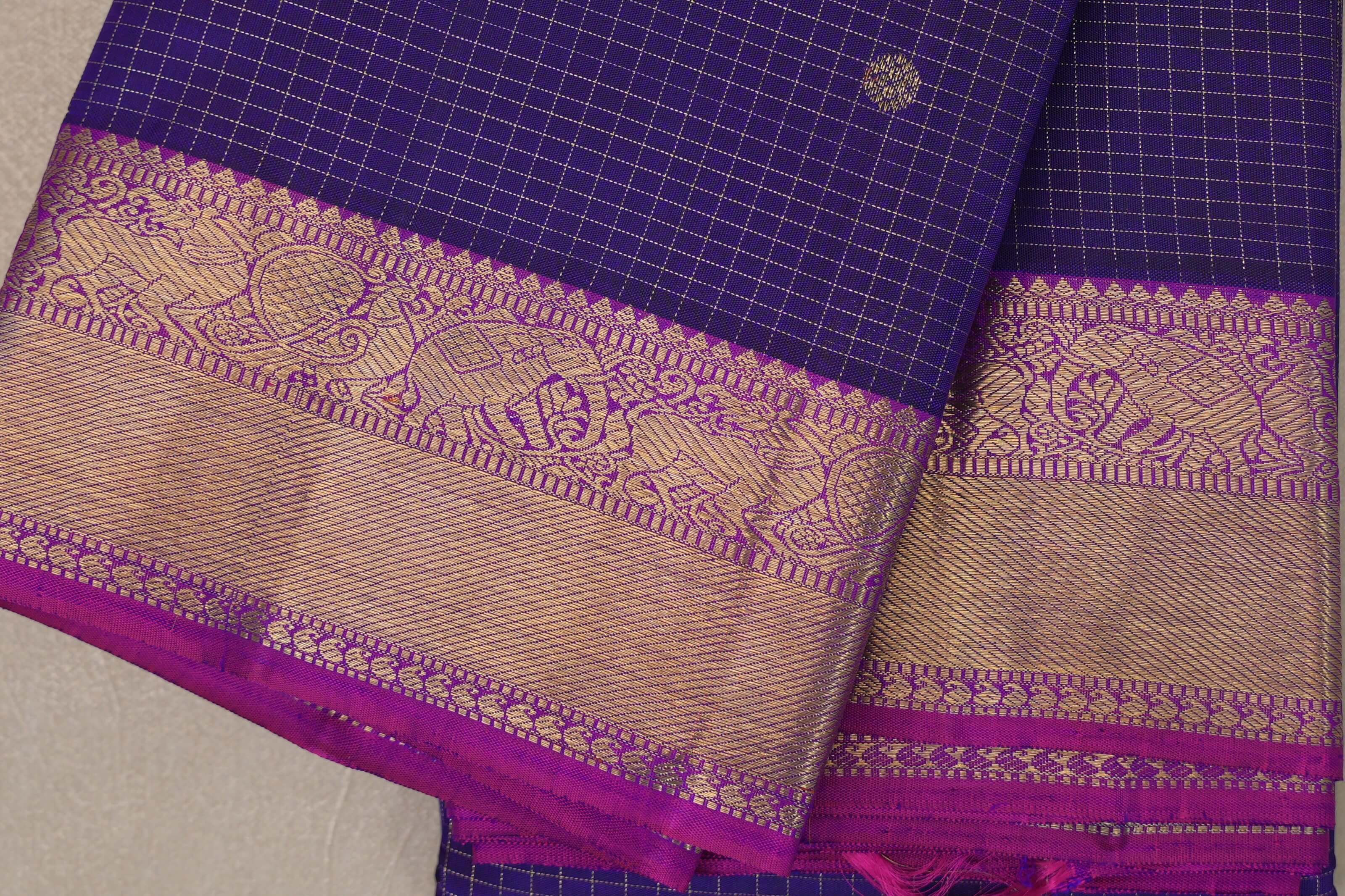Indigo violet Vintage Heirloom Kanjivaram Silk Saree SS9473
