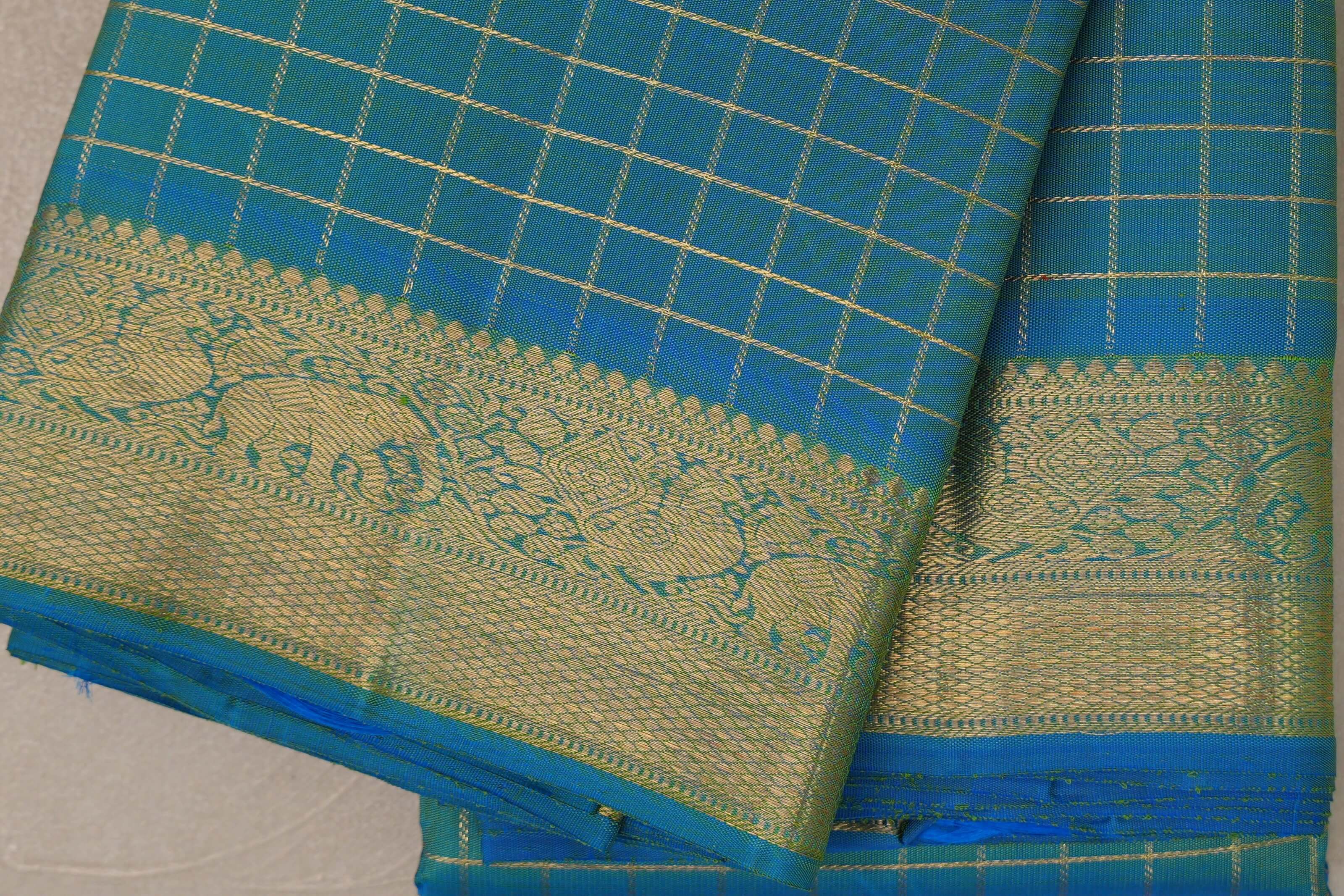 Dual Tone of Cobalt Blue and Green Vintage Heirloom Kanjivaram Silk Saree SS9474