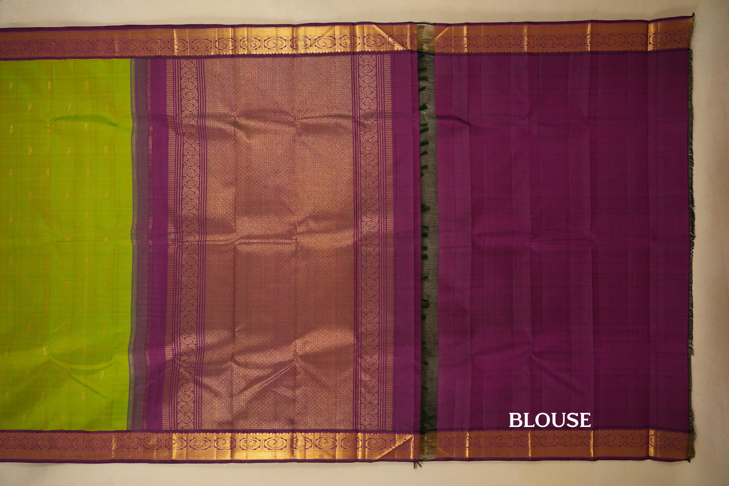 Fluorescent Green Vintage Kanjivaram Silk Saree blouse