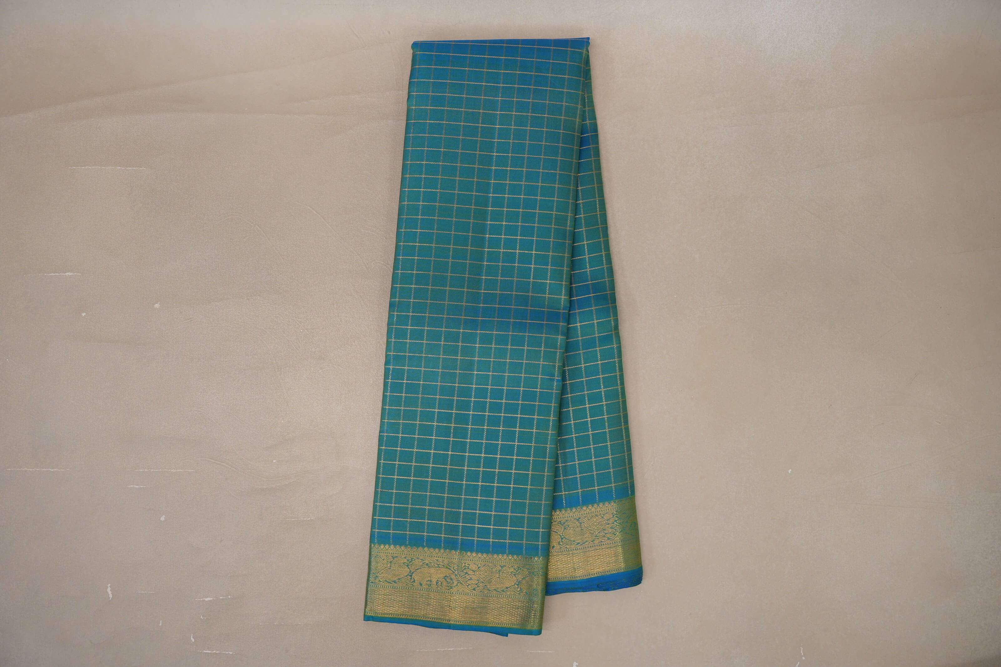 Dual Tone of Cobalt Blue and Green Vintage Heirloom Kanjivaram Silk Saree SS9474