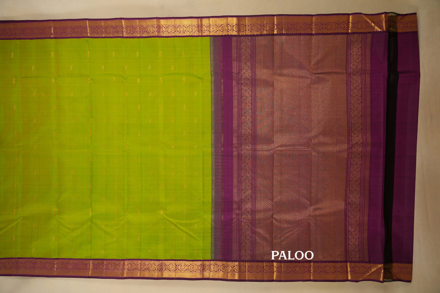 Fluorescent Green with Purple Borders Vintage Kanjivaram Silk Saree Paloo
