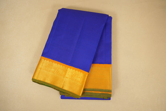 Folded Ink Blue with Mustard Borders Vintage Kanjivaram Silk Saree  