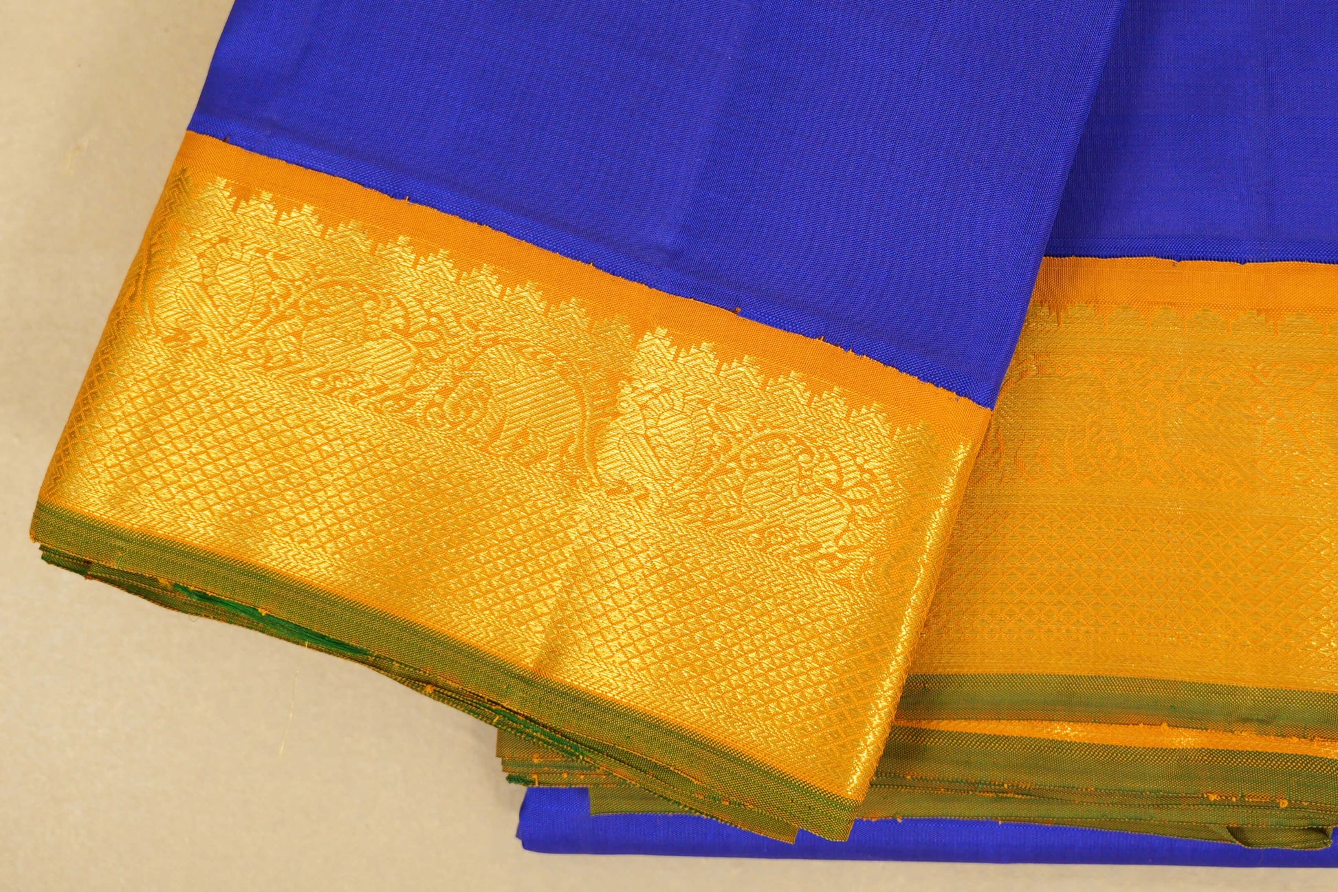 Ink Blue Vintage Kanjivaram Silk Saree border zoom