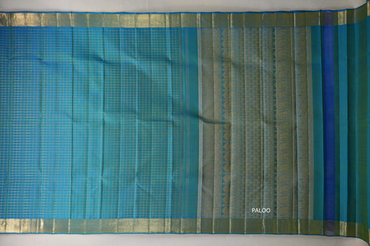 Dual Tone of Cobalt Blue and Green Vintage Heirloom Kanjivaram Silk Saree SS9474