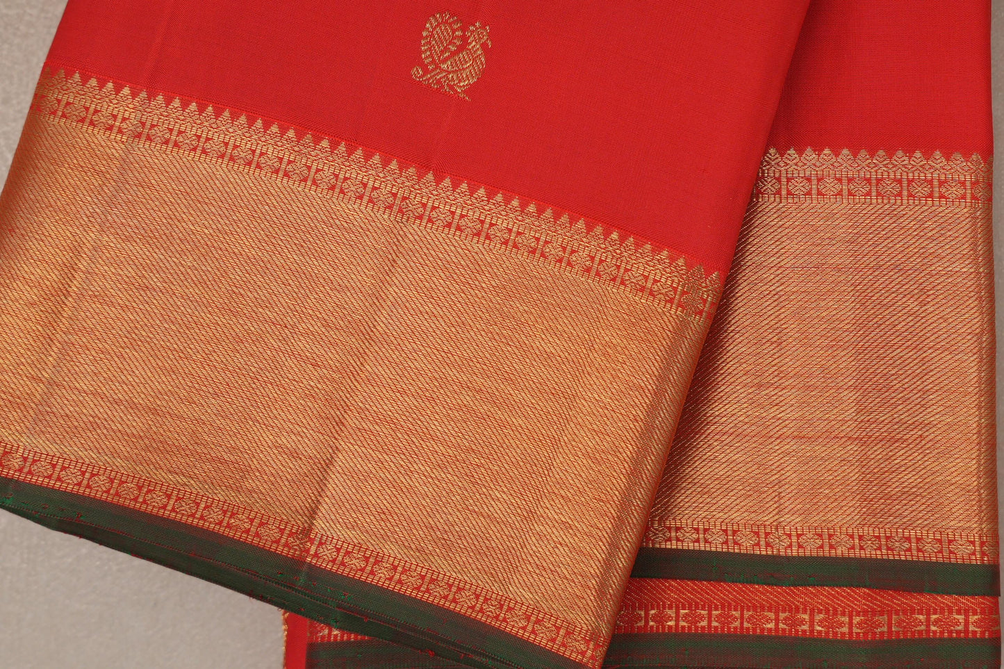 Bright Orangish Red Vintage Heirloom Kanjivaram Silk Saree SS9476