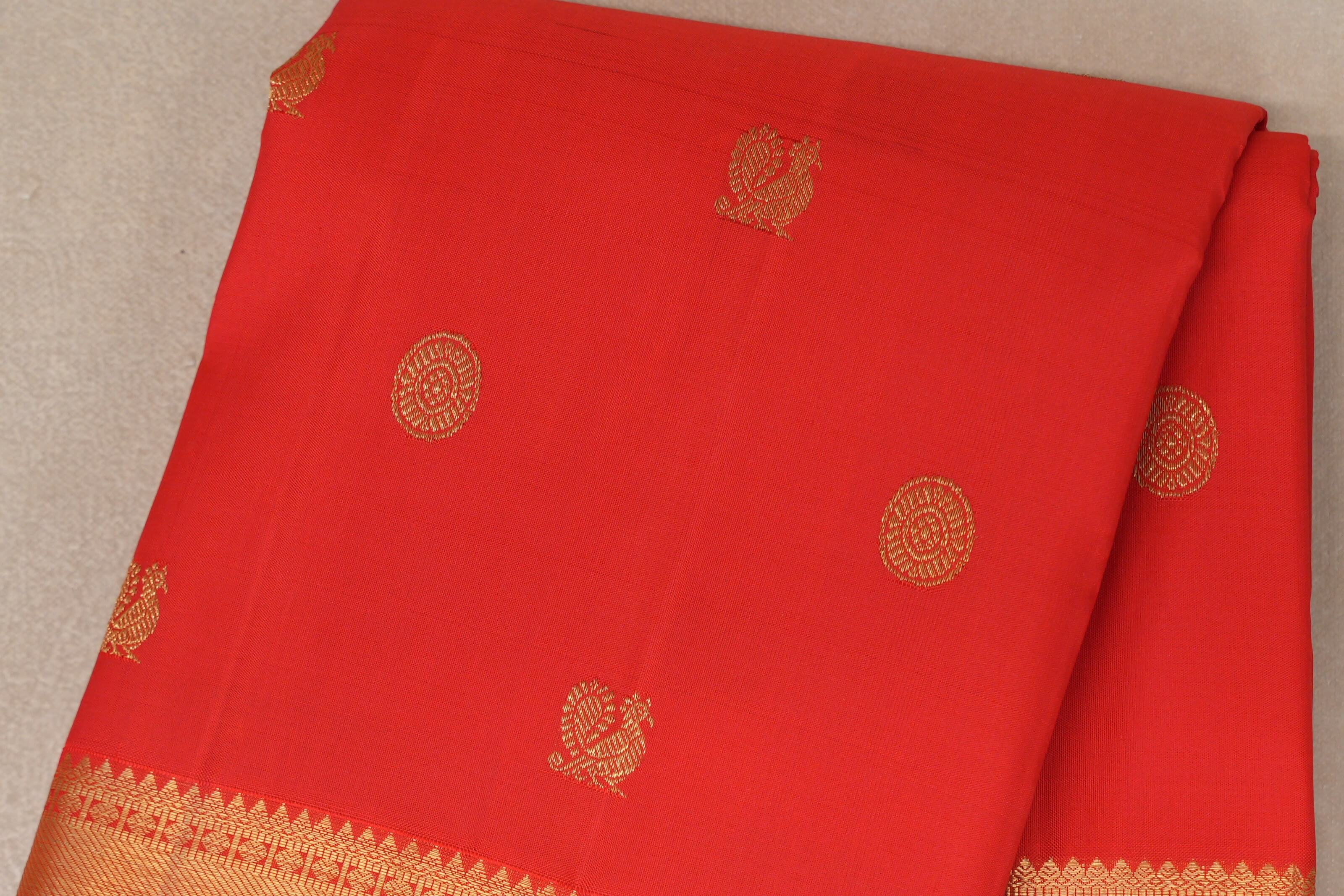 Bright Orangish Red Vintage Heirloom Kanjivaram Silk Saree SS9476