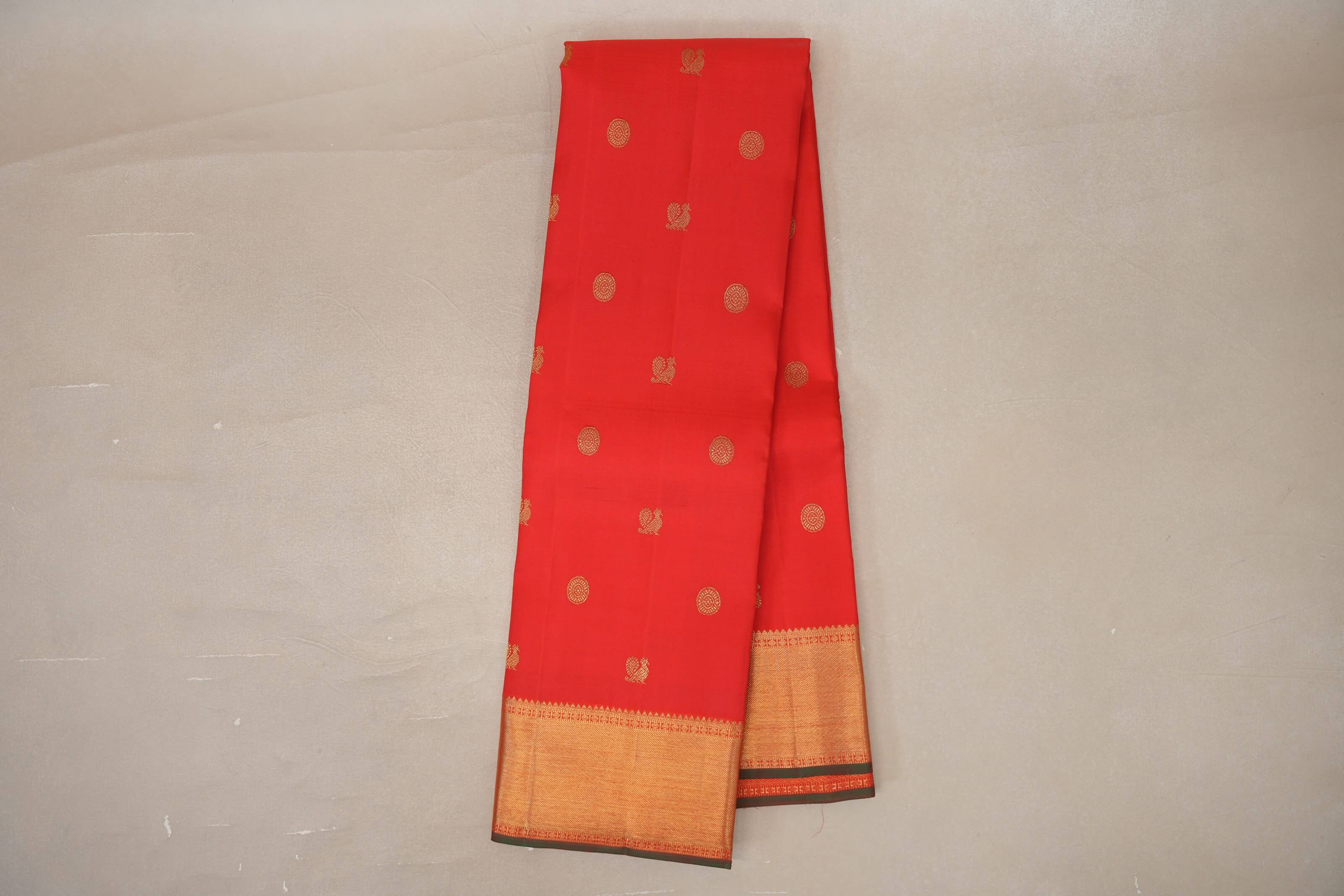 Bright Orangish Red Vintage Heirloom Kanjivaram Silk Saree SS9476