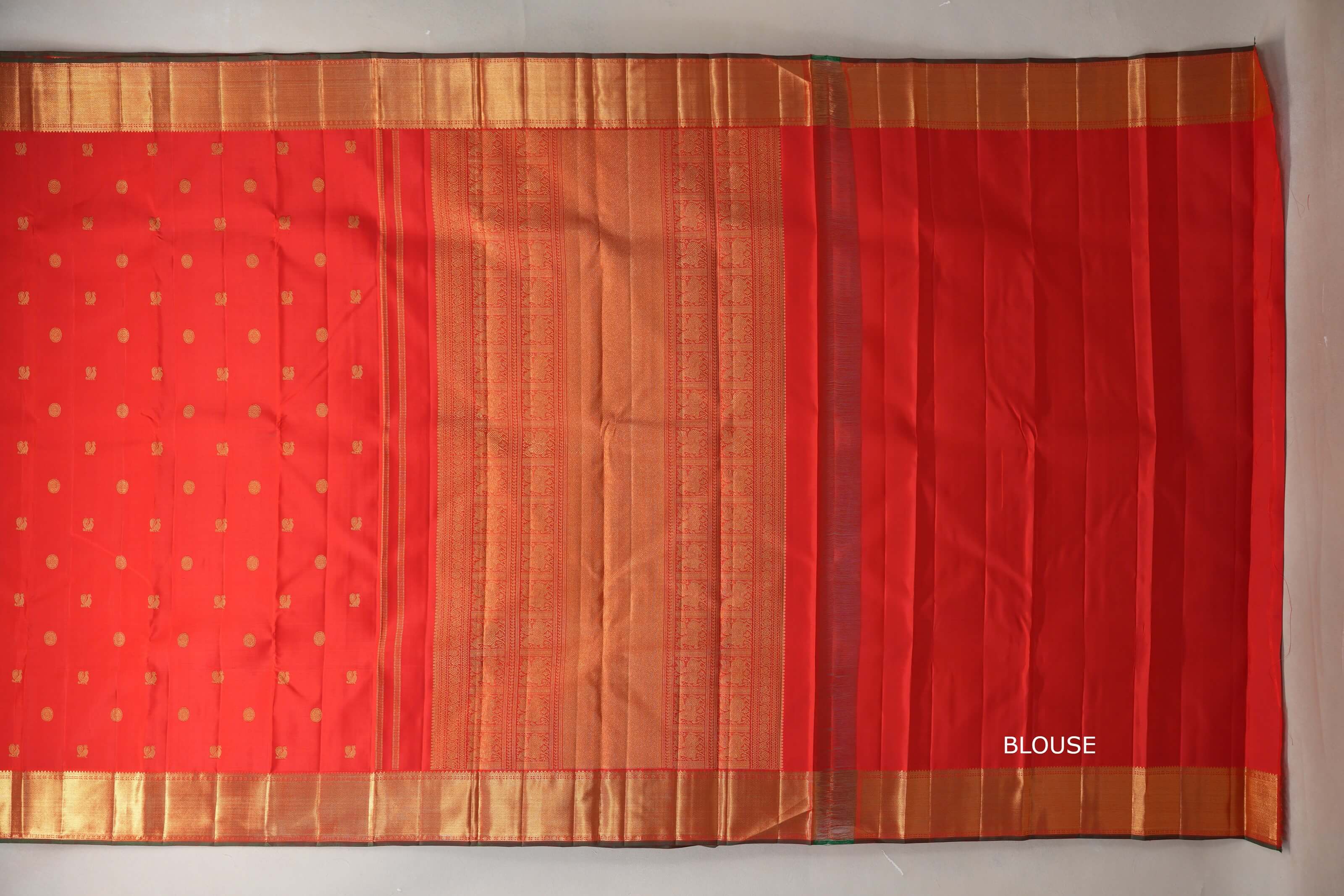 Bright Orangish Red Vintage Heirloom Kanjivaram Silk Saree SS9476