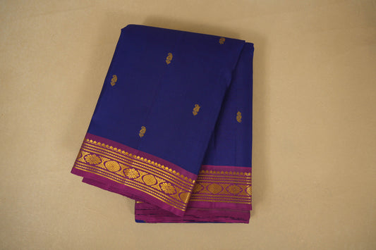 Folded  Navy Blue with Magenta Borders Vintage Kanjivaram Silk Saree