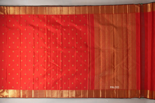 Bright Orangish Red Vintage Heirloom Kanjivaram Silk Saree SS9476