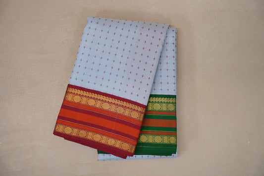 Bluish grey with Reddish Maroon and Emerald Green borders Vintage Kanjivaram Silk Saree SS9477