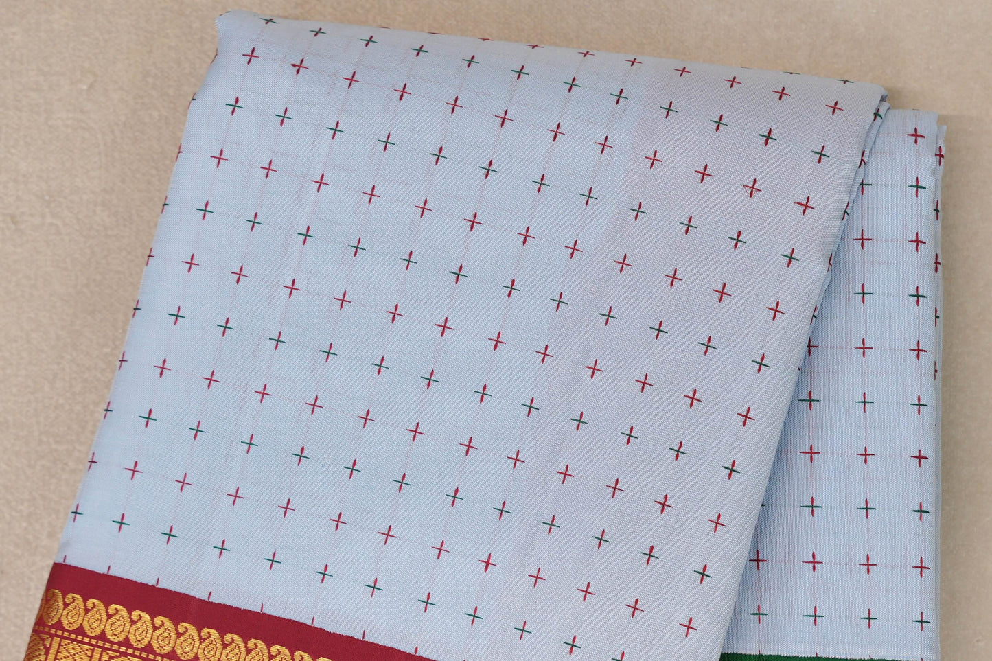 Bluish grey with Reddish Maroon and Emerald Green borders Vintage Kanjivaram Silk Saree SS9477