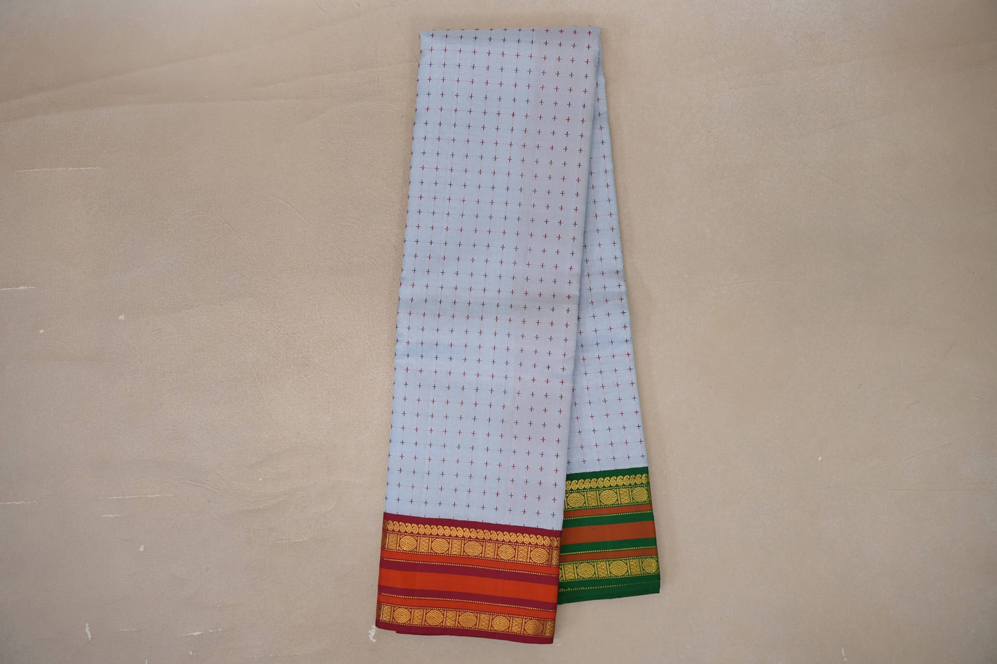 Bluish grey with Reddish Maroon and Emerald Green borders Vintage Kanjivaram Silk Saree SS9477