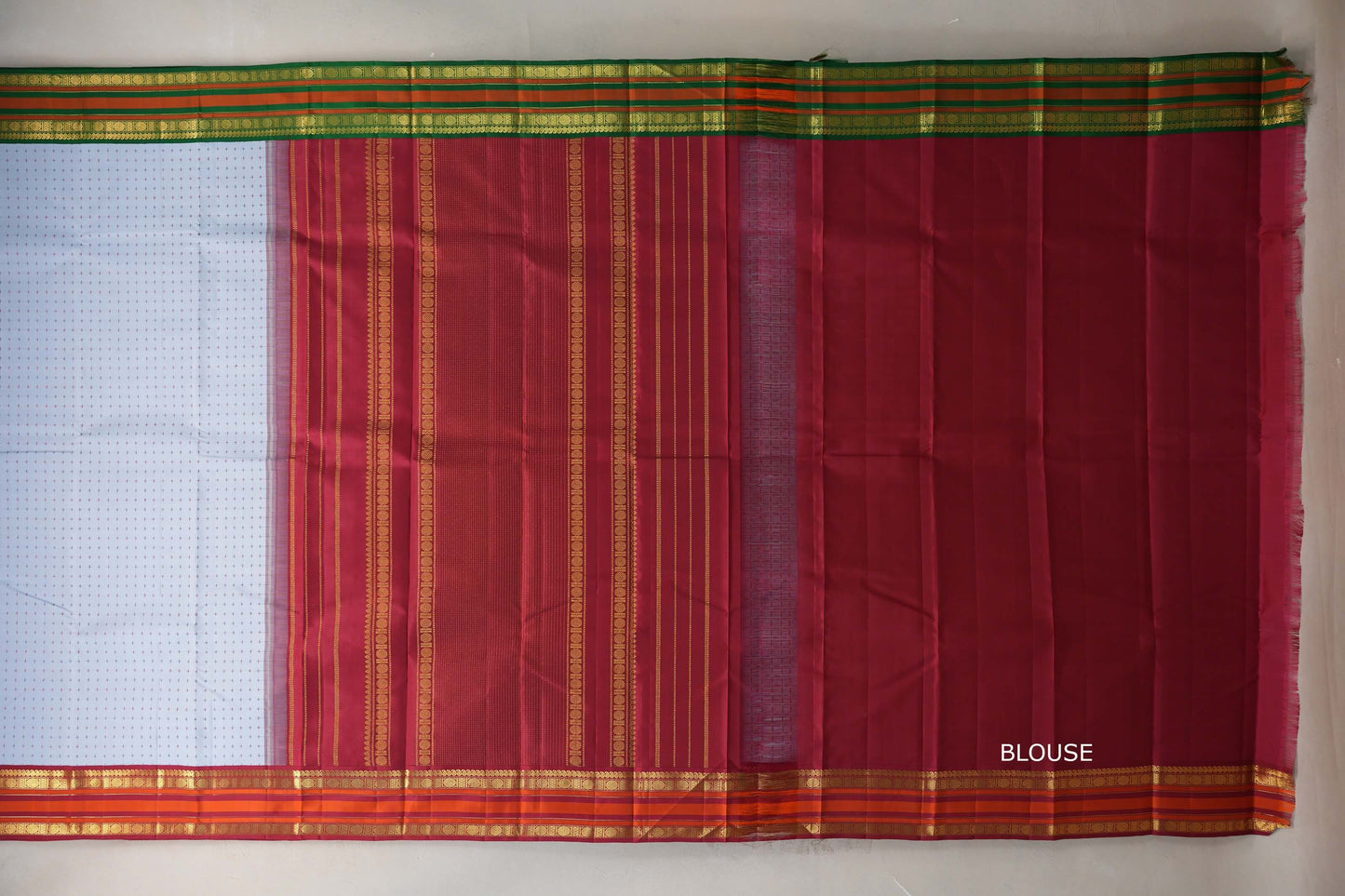Bluish grey with Reddish Maroon and Emerald Green borders Vintage Kanjivaram Silk Saree SS9477
