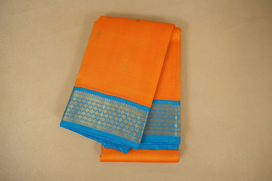Folded Mango Yellow Vintage Kanjivaram Silk Saree
