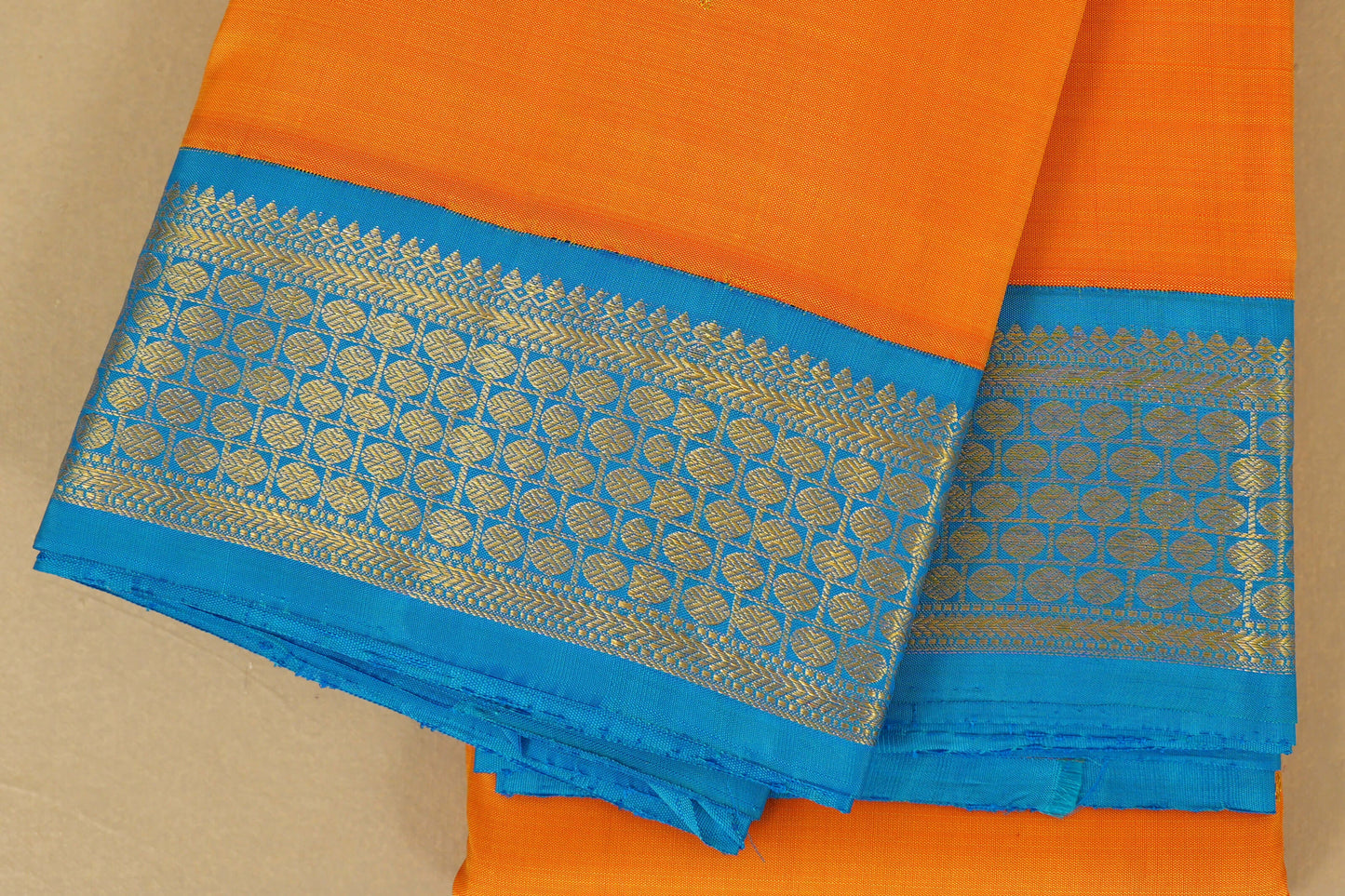 Mango Yellow Vintage Kanjivaram Silk Saree border zoom