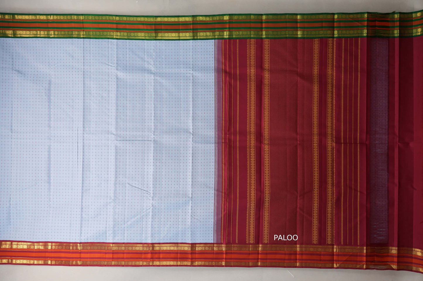 Bluish grey with Reddish Maroon and Emerald Green borders Vintage Kanjivaram Silk Saree SS9477