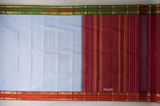 Bluish grey with Reddish Maroon and Emerald Green borders Vintage Kanjivaram Silk Saree SS9477