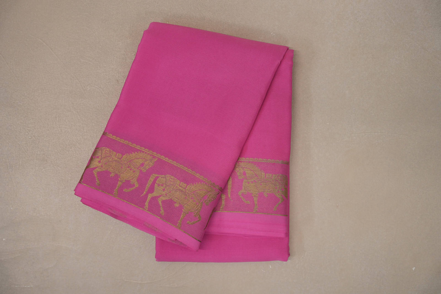 Bright Rose Pink with Self Borders Mysore Silk Saree SS9479