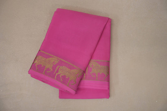 Bright Rose Pink with Self Borders Mysore Silk Saree SS9479