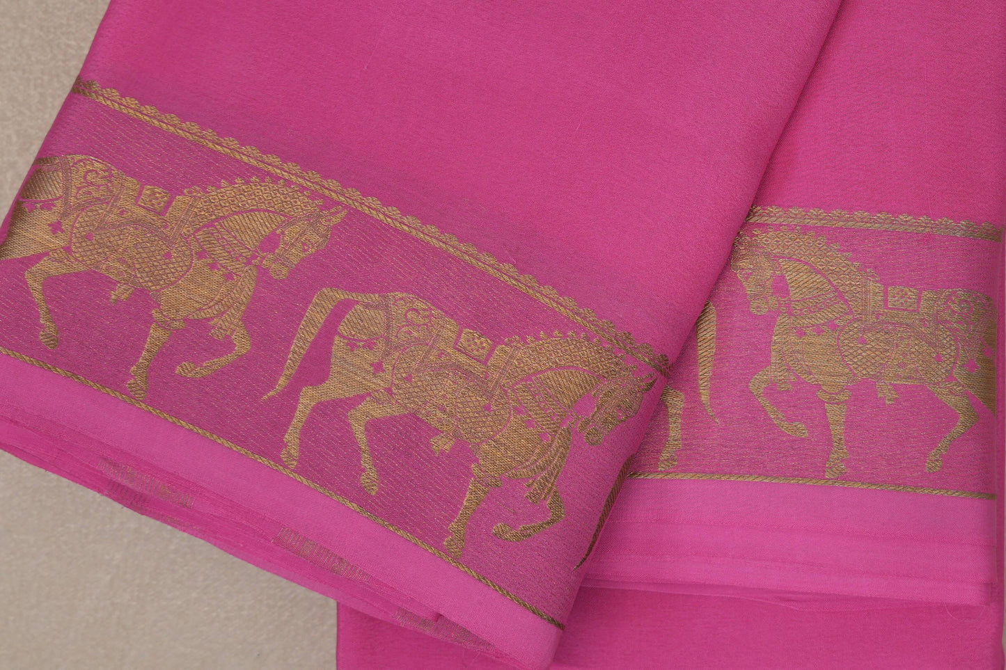 Bright Rose Pink with Self Borders Mysore Silk Saree SS9479