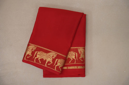 Bright Red with Self Borders Mysore Silk Saree SS9480