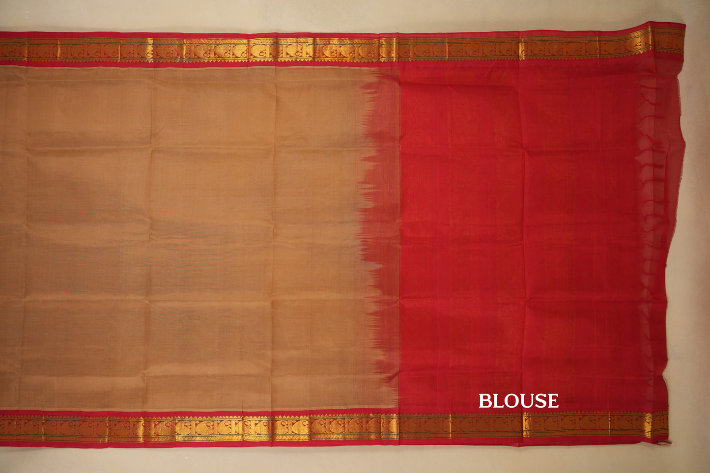 Dark Khaki with Red Borders Silk Cotton Saree  blouse