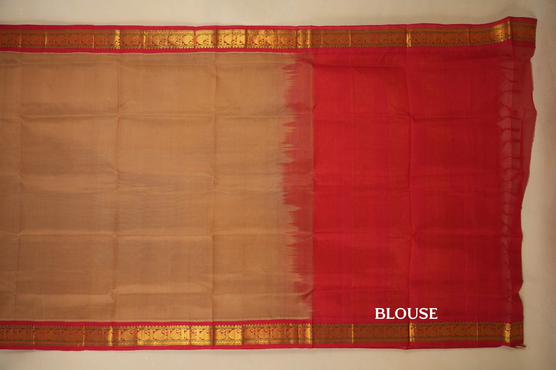 Dark Khaki with Red Borders Silk Cotton Saree  blouse