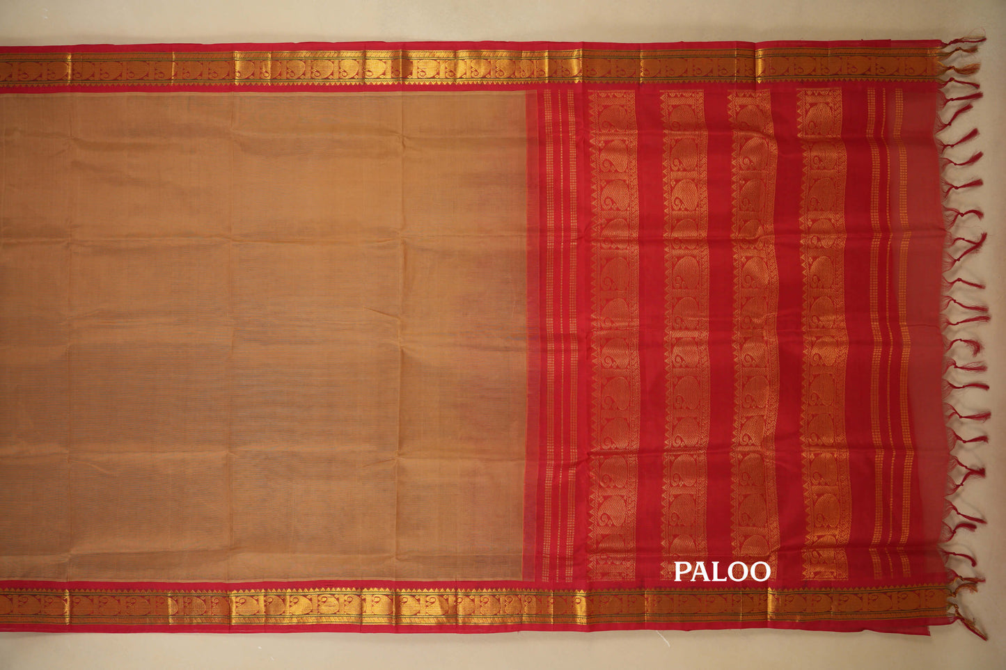 Dark Khaki with Red Borders Silk Cotton Saree Paloo