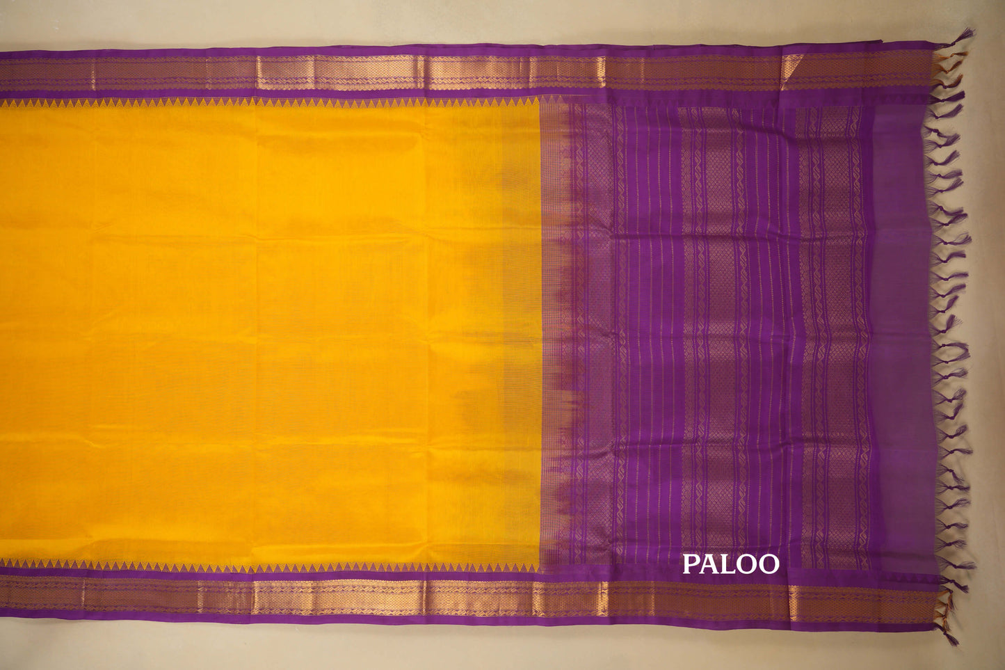 Yellow with Magenta Borders Vintage Kanjivaram Silk Saree Paloo