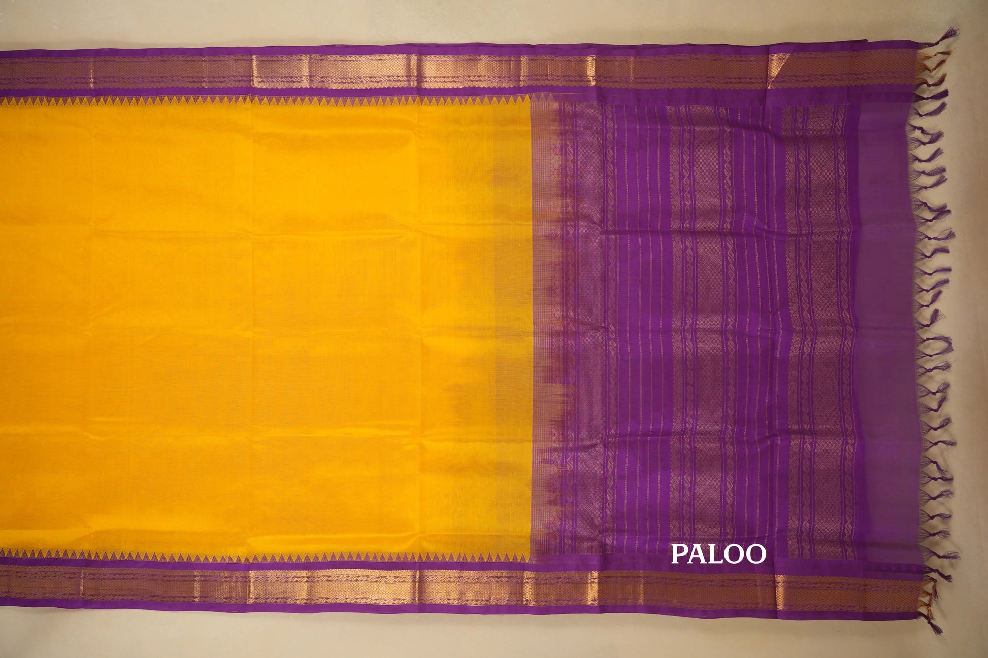 Yellow with Magenta Borders Vintage Kanjivaram Silk Saree Paloo