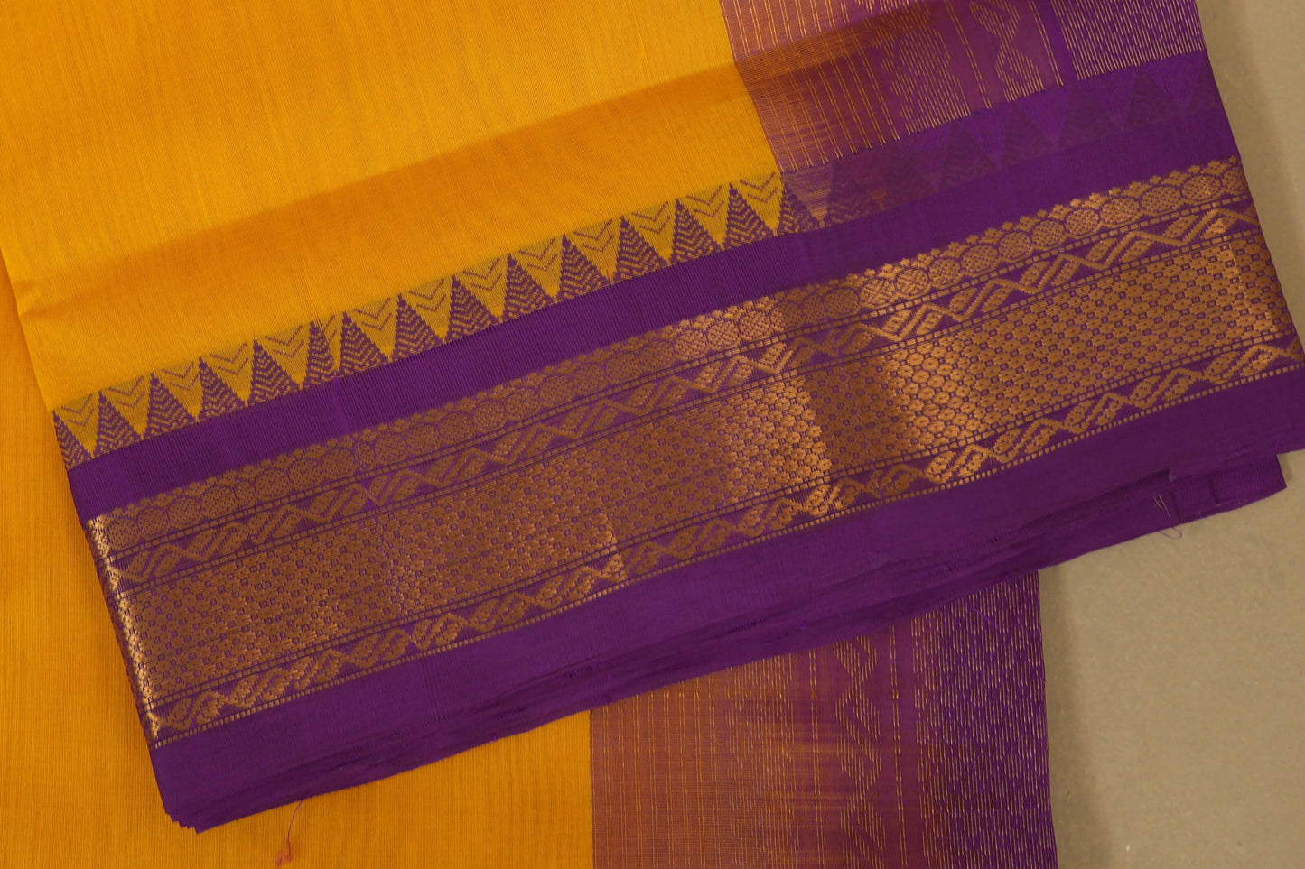 Yellow with Magenta Borders Vintage Kanjivaram Silk Saree border zoom