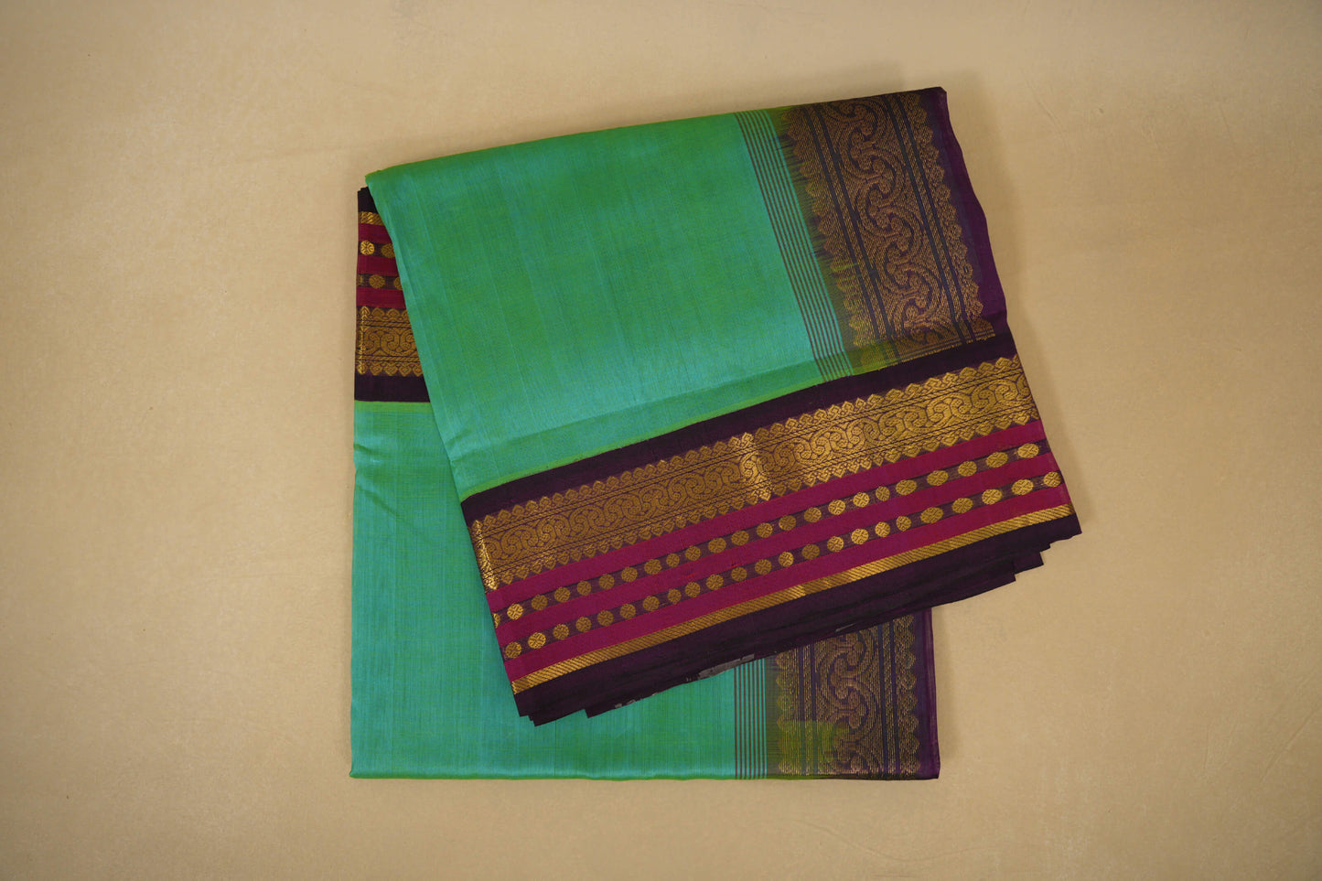 Folded Rama Blue Vintage Kanjivaram Silk Saree