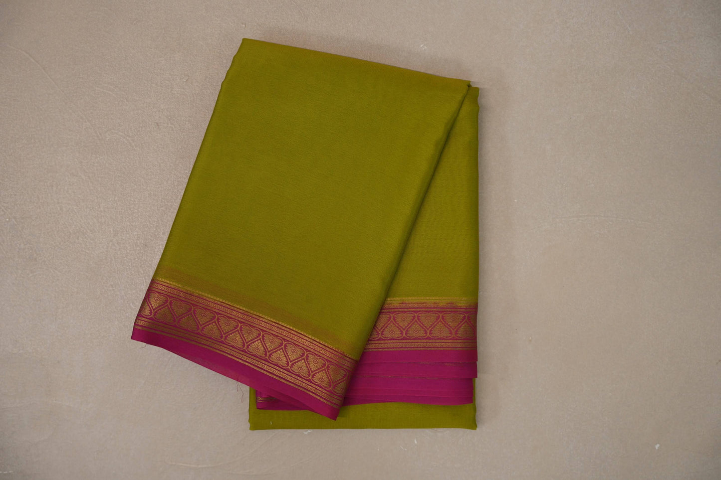 Olive yellow with Rani Pink Borders Mysore Silk Saree SS9484