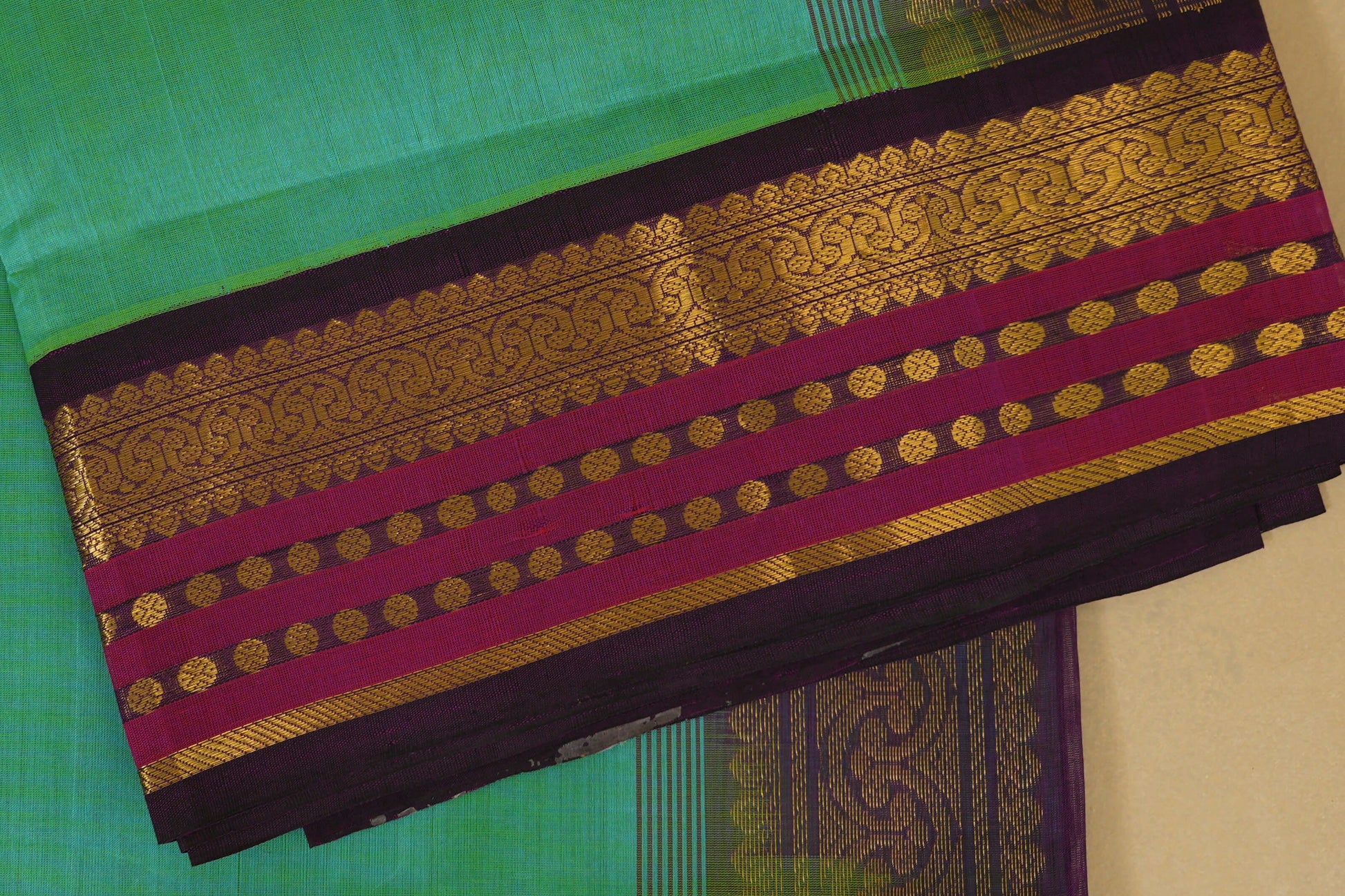 Rama Blue Vintage Kanjivaram Silk Saree borders