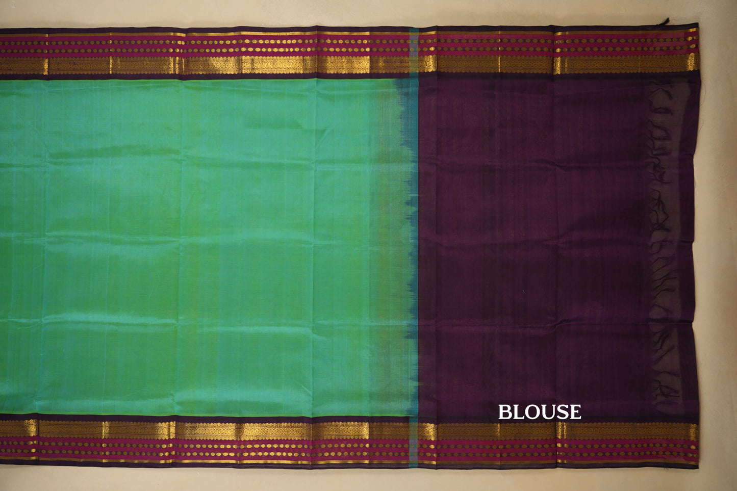 Rama Blue Vintage Kanjivaram Silk Saree blouse